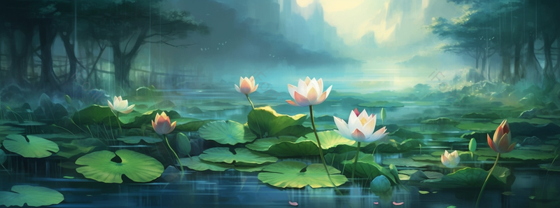 初夏中国风荷花风景画,插画/手绘图,插画/手绘图库,插画/手绘图下载,插画/手绘